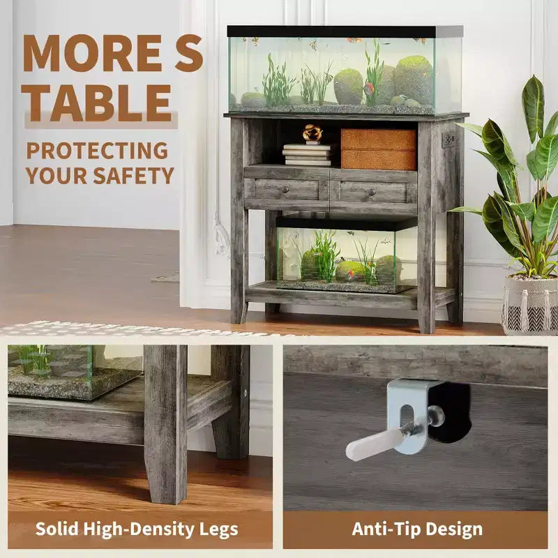 COZONY 20 to 29 Gallon Aquarium Stand with Charging Station, 660 lb Heavy Duty Fish Tank Stand with Drawers