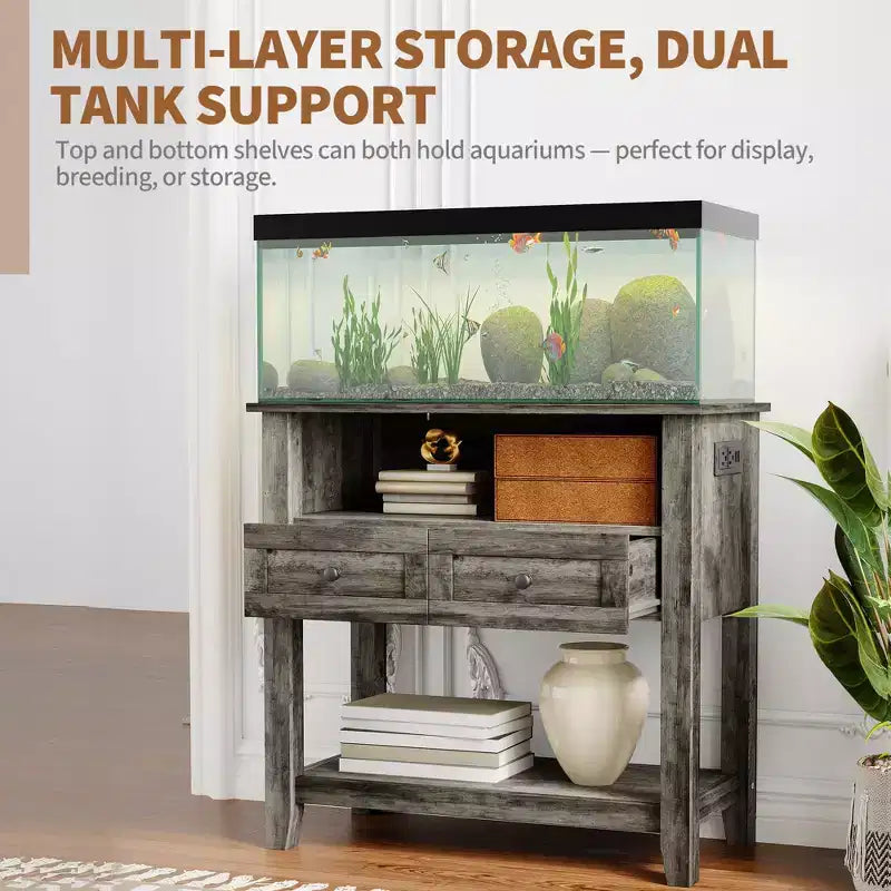 COZONY 20 to 29 Gallon Aquarium Stand with Charging Station, 660 lb Heavy Duty Fish Tank Stand with Drawers