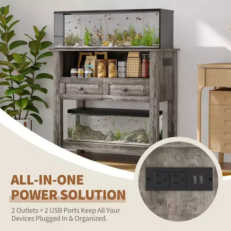 COZONY 20 to 29 Gallon Aquarium Stand with Charging Station, 660 lb Heavy Duty Fish Tank Stand with Drawers