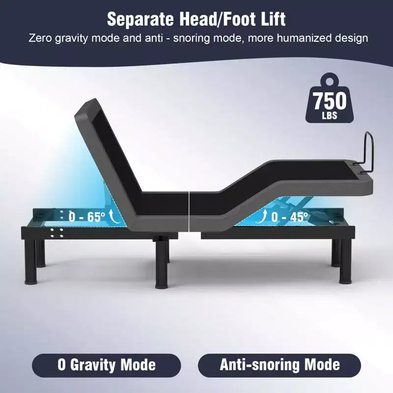 Dyonery Split King Adjustable Bed BaseUpdated Adjustable Bed Frame , Wireless Remote Smart Bed Base
