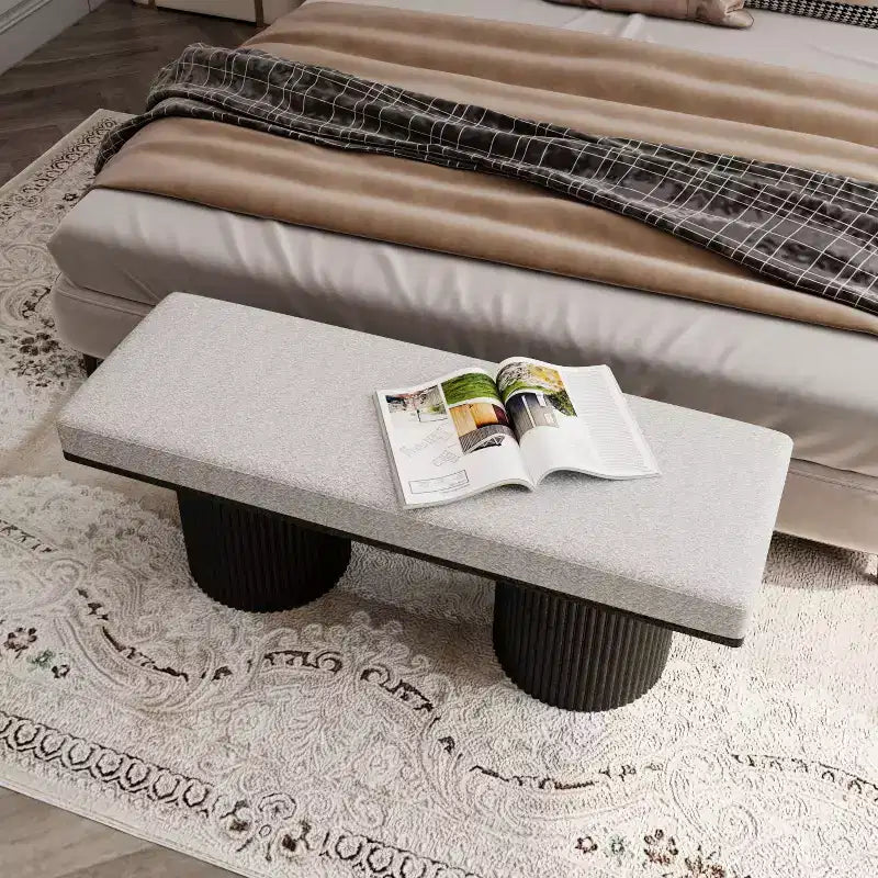 TUYOHW 48 Boucle Fabric Accent Bench with Chunky Legs,Contemporary End of Bed Ottoman Bench Coffee Table Bench 260lbs Capacity