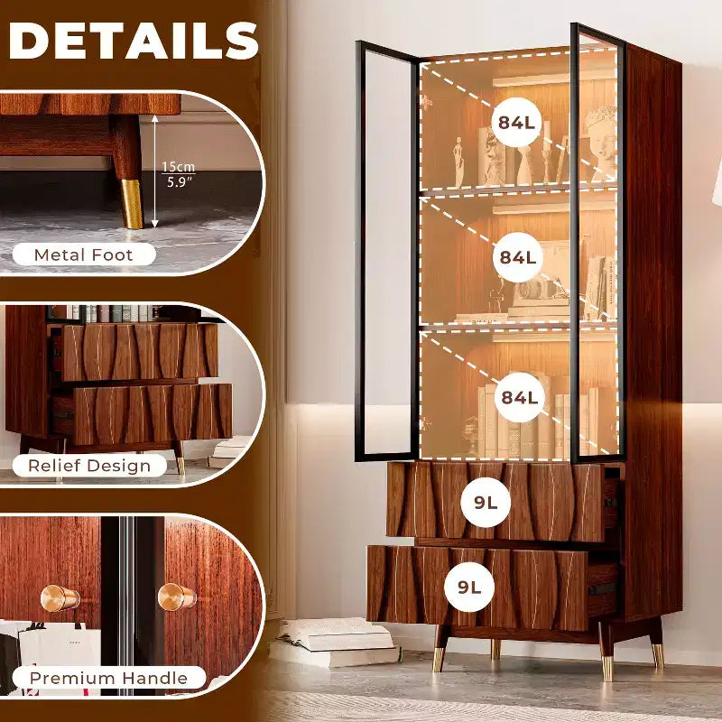 ATJafurn Mid-century Modern Living Room Set Entertainment Center up to 85 TV, Walnut