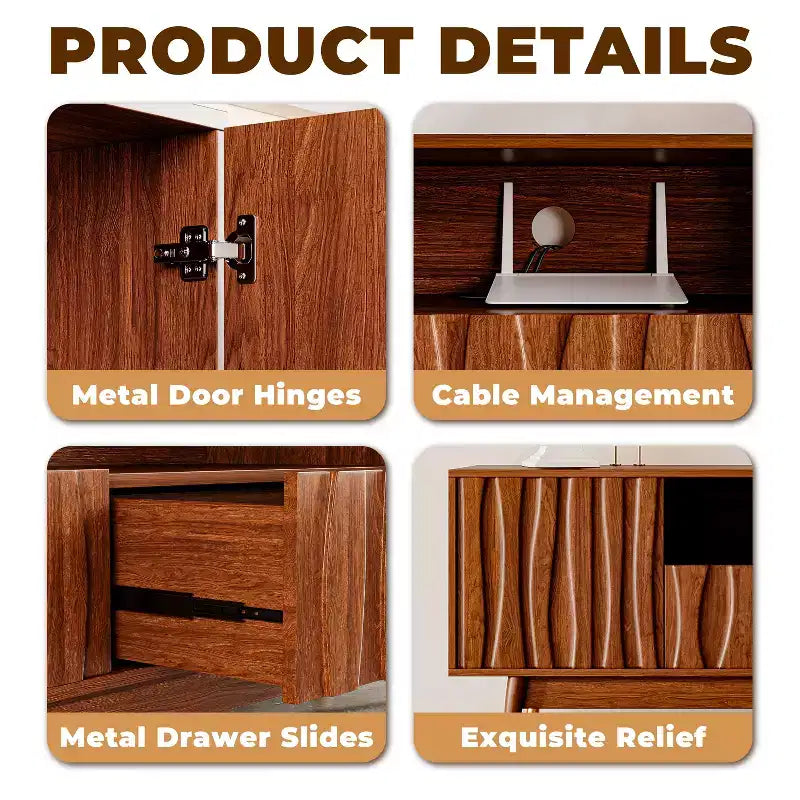 ATJafurn Mid-century Modern Living Room Set Entertainment Center up to 85 TV, Walnut