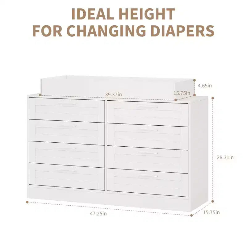 Changing Table Dresser with 8 Wood Drawers (No Pad)