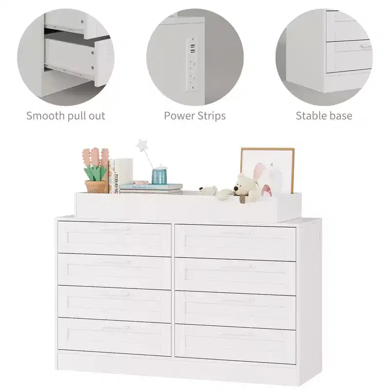 Changing Table Dresser with 8 Wood Drawers (No Pad)