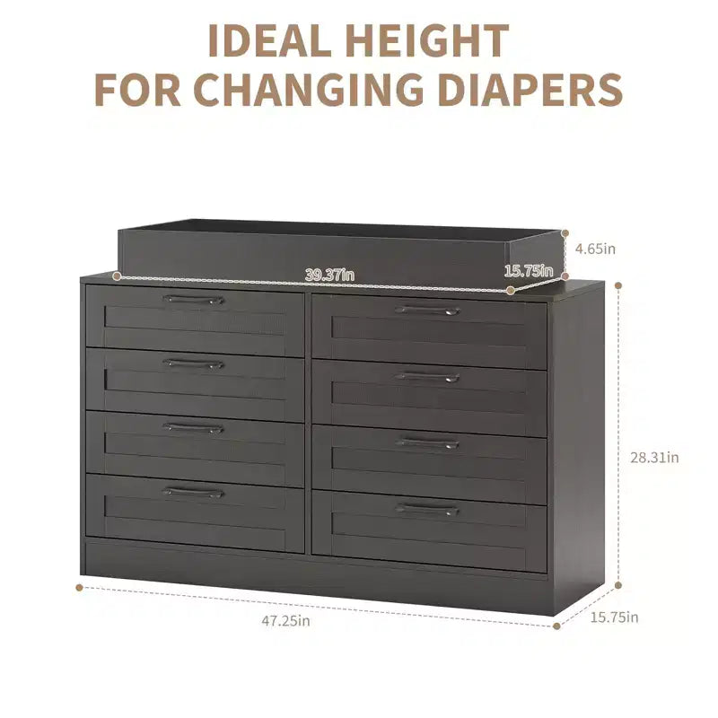 Changing Table Dresser with 8 Wood Drawers (No Pad)