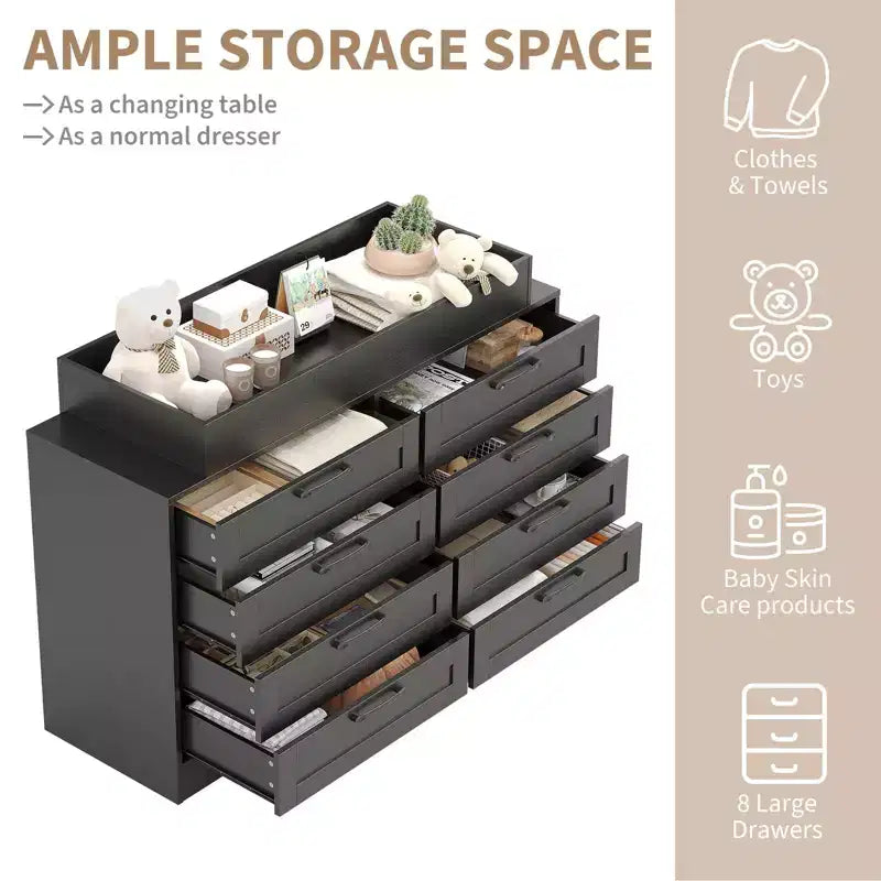 Changing Table Dresser with 8 Wood Drawers (No Pad)
