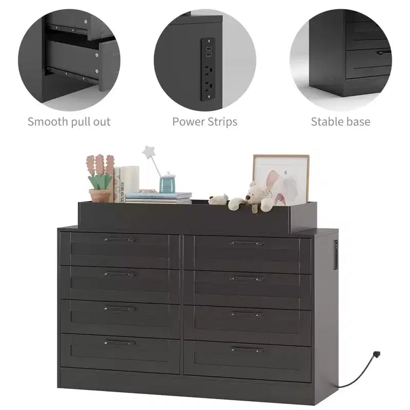 Changing Table Dresser with 8 Wood Drawers (No Pad)