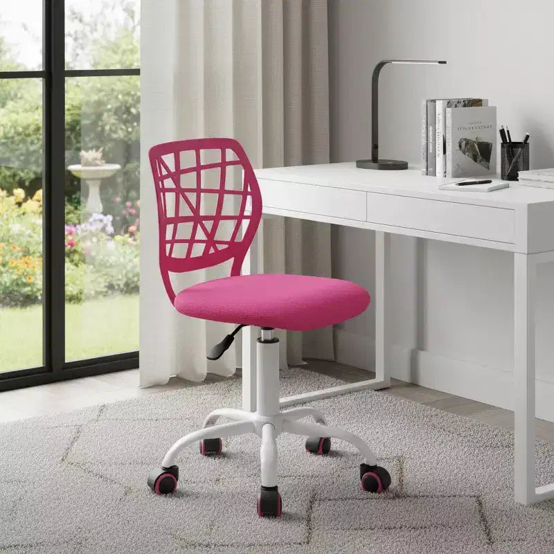 HomeRoots Pink and White Adjustable Height Swivel Rolling Office Chair