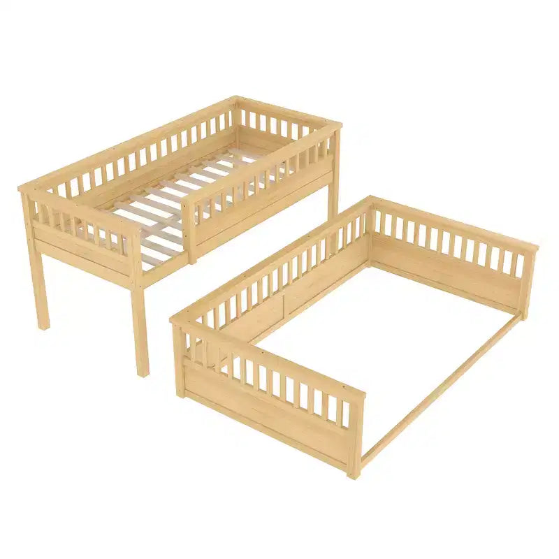 Bellemave Bunk Bed with Ladder and Guardrails,Pine Bunk Bed Frame with Detachable Design for Kids,Teens and Adults