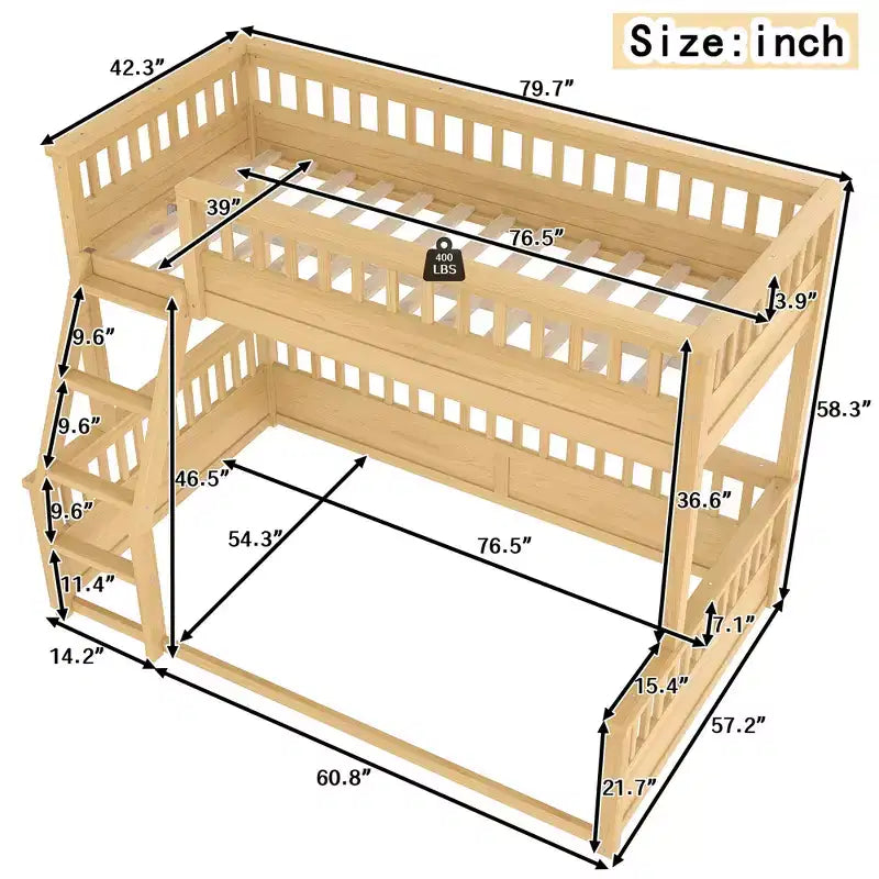 Bellemave Bunk Bed with Ladder and Guardrails,Pine Bunk Bed Frame with Detachable Design for Kids,Teens and Adults