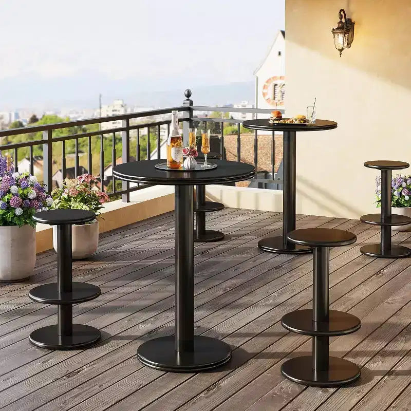 Lantine 39.4 H Round Bar Table and Chairs Set, Modern Bistro Pub Table with 2 Stools, Wooden Counter Height Cocktail Table for Small Bars