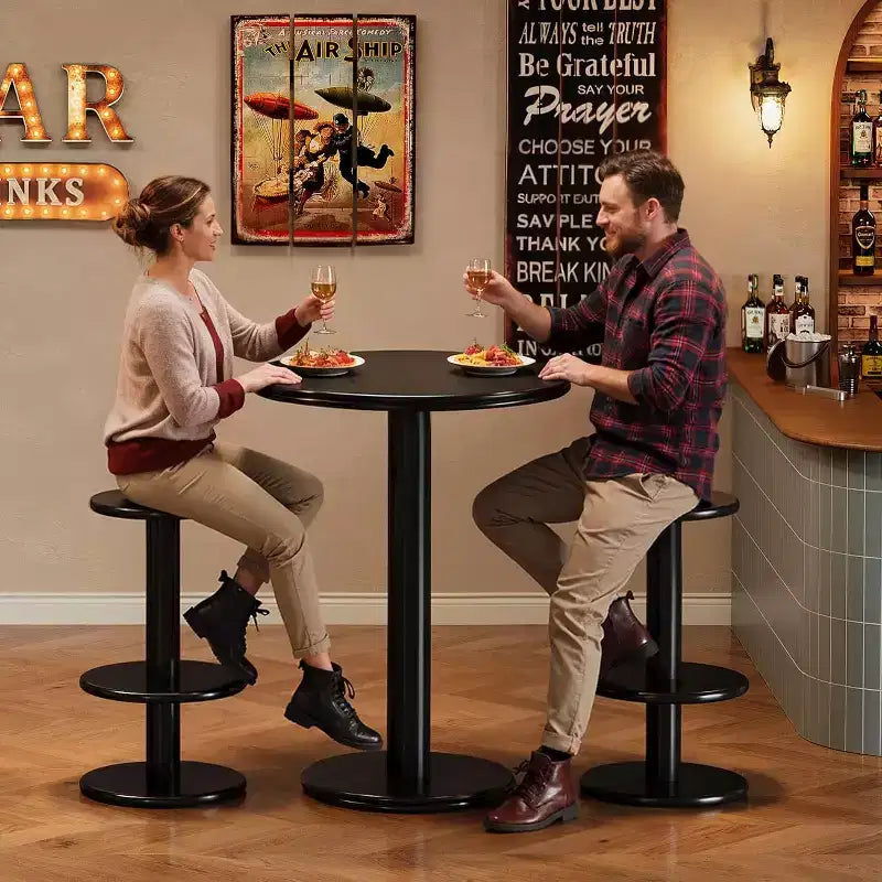 Lantine 39.4 H Round Bar Table and Chairs Set, Modern Bistro Pub Table with 2 Stools, Wooden Counter Height Cocktail Table for Small Bars