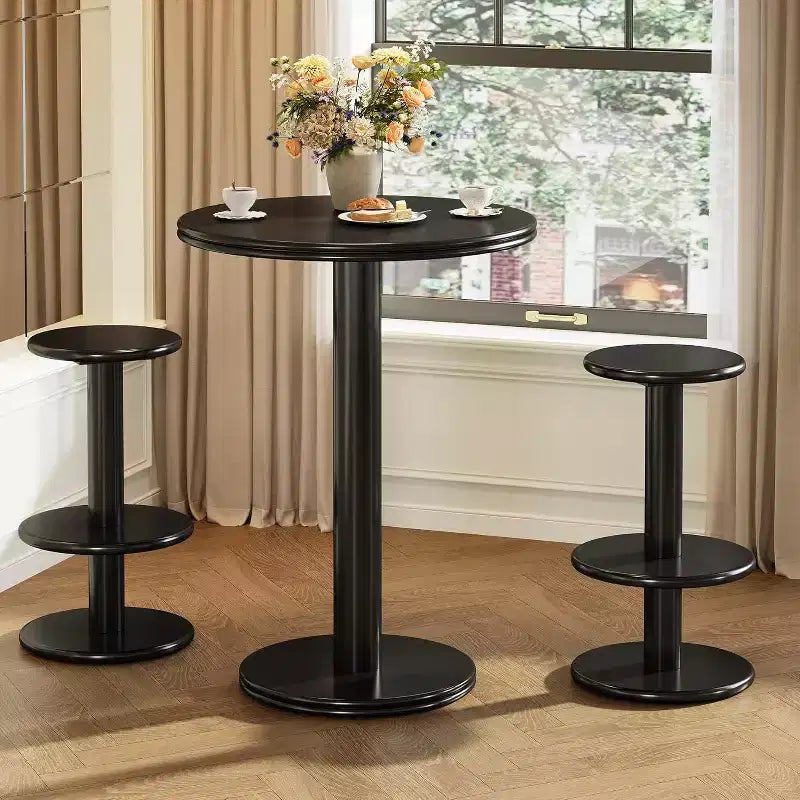 Lantine 39.4 H Round Bar Table and Chairs Set, Modern Bistro Pub Table with 2 Stools, Wooden Counter Height Cocktail Table for Small Bars
