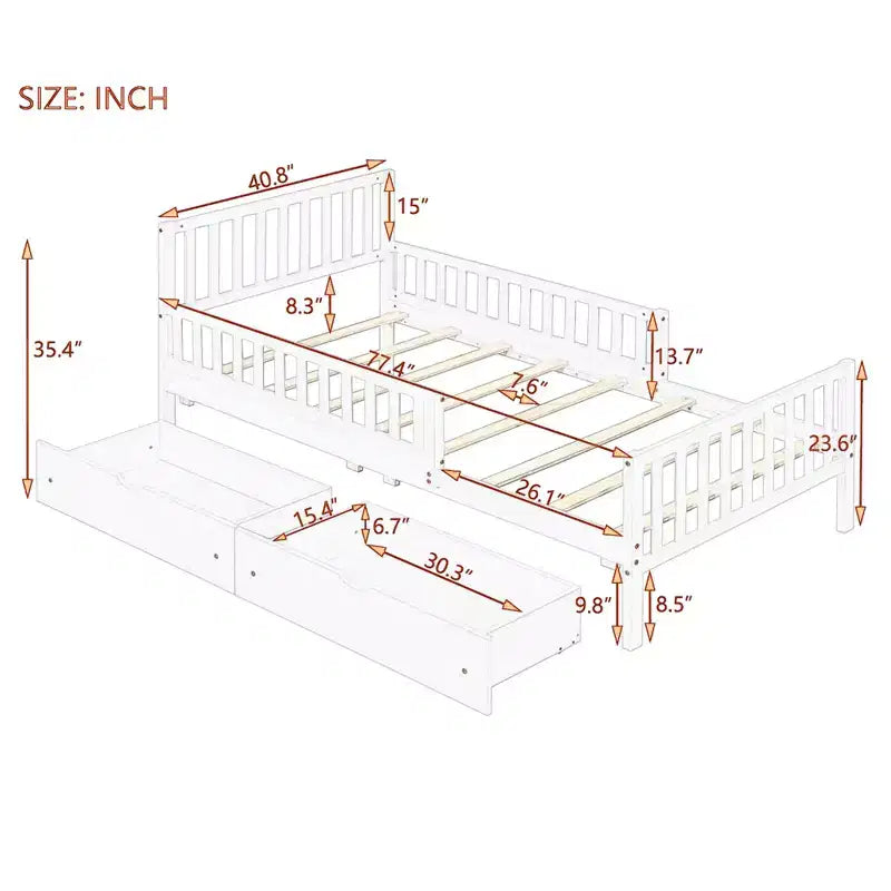 Bellemave Twin Platform Bed with Storage Drawers and Guardrails, Platform Bed for Small Room