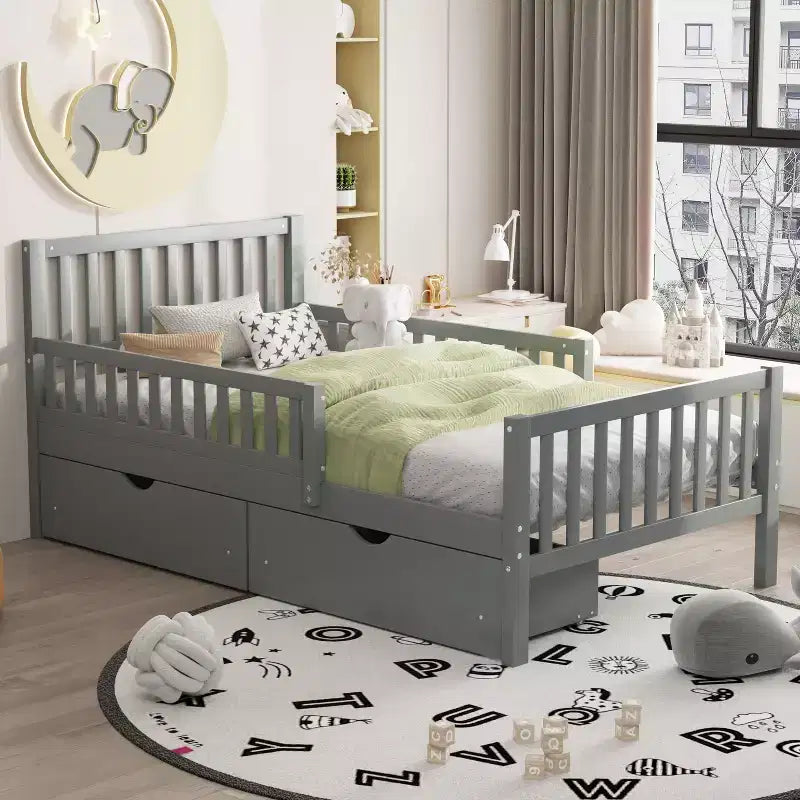 Bellemave Twin Platform Bed with Storage Drawers and Guardrails, Platform Bed for Small Room