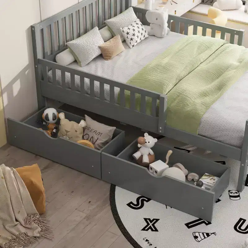 Bellemave Twin Platform Bed with Storage Drawers and Guardrails, Platform Bed for Small Room