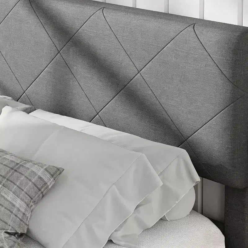 Acekool Bed Frame with Upholstered Headboard, Wood Slat Support, No Box Spring Needed