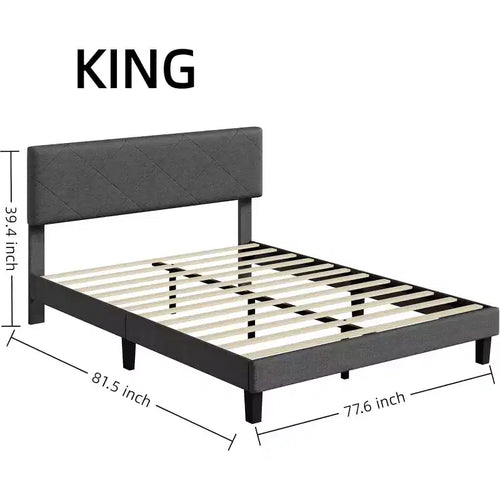 Acekool Bed Frame with Upholstered Headboard, Wood Slat Support, No Box Spring Needed