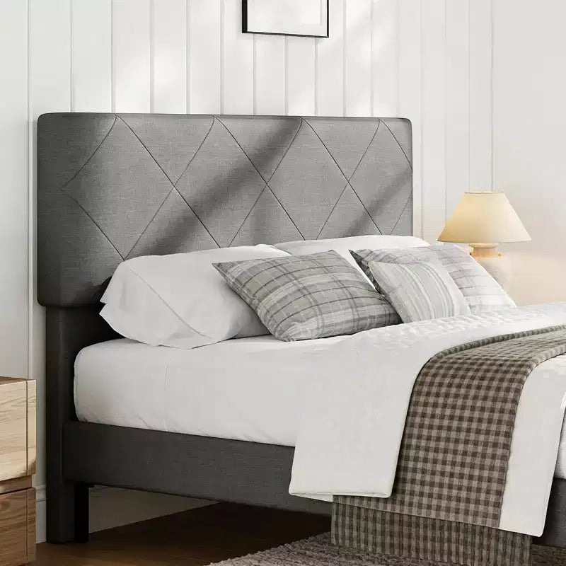 Acekool Bed Frame with Upholstered Headboard, Wood Slat Support, No Box Spring Needed