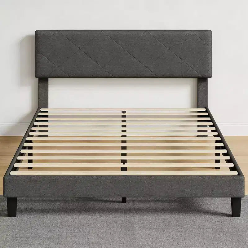 Acekool Bed Frame with Upholstered Headboard, Wood Slat Support, No Box Spring Needed