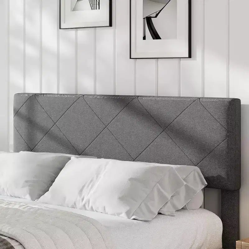 Acekool Bed Frame with Upholstered Headboard, Wood Slat Support, No Box Spring Needed