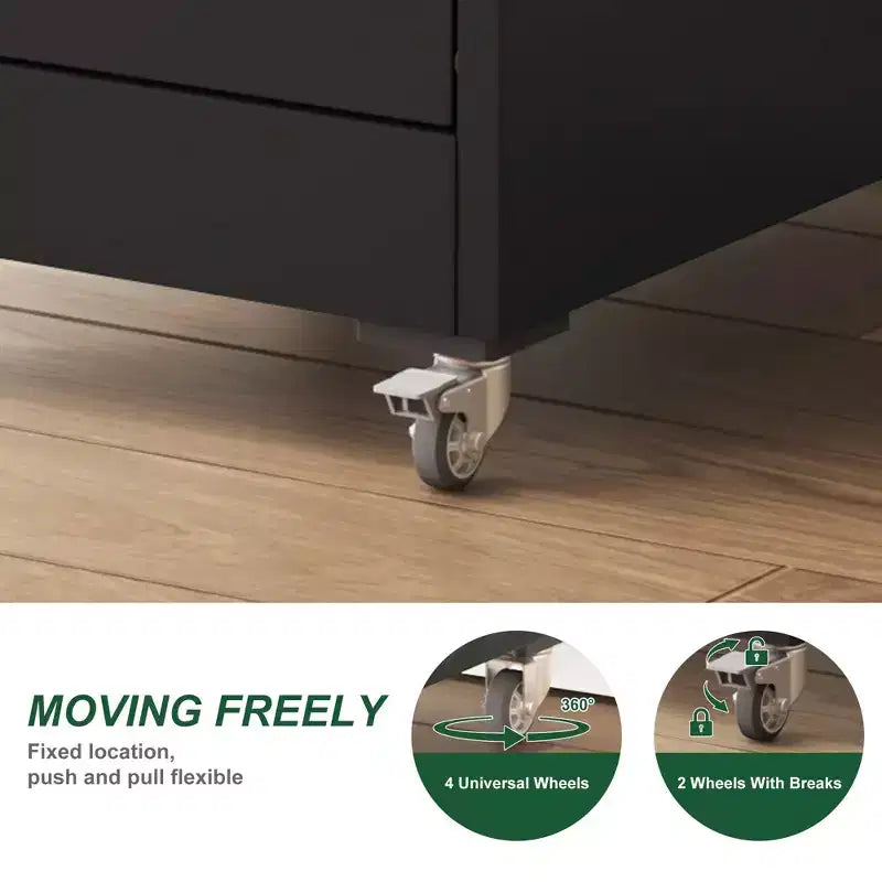 VIYET 52H 4-Drawer Locking Vertical File Cabinet on Wheels, Black Heavy-Duty Metal Cabinet for Home/Office, Fits Legal/Letter