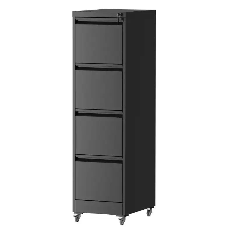 VIYET 52H 4-Drawer Locking Vertical File Cabinet on Wheels, Black Heavy-Duty Metal Cabinet for Home/Office, Fits Legal/Letter