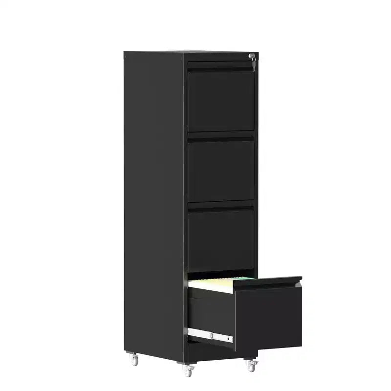 VIYET 52H 4-Drawer Locking Vertical File Cabinet on Wheels, Black Heavy-Duty Metal Cabinet for Home/Office, Fits Legal/Letter