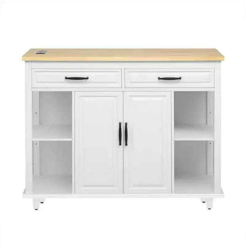 GDFStudio Yannic 47 Kitchen Island with Extendable Dining Table, Power Outlet and Wheels