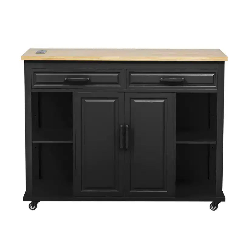 GDFStudio Yannic 47 Kitchen Island with Extendable Dining Table, Power Outlet and Wheels
