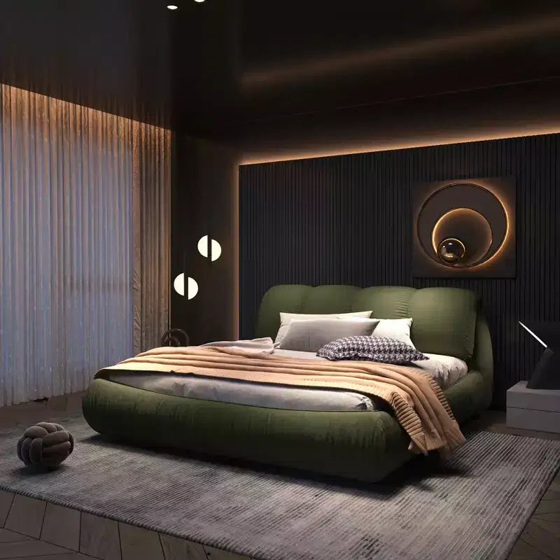 MAYEERTY King Size Luxury Upholstered Platform Bed with Oversized Padded Backrset and Solid Wood Frame Green