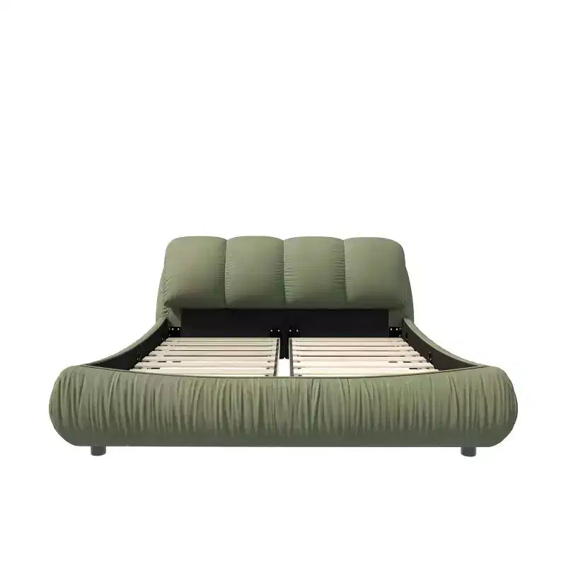 MAYEERTY King Size Luxury Upholstered Platform Bed with Oversized Padded Backrset and Solid Wood Frame Green
