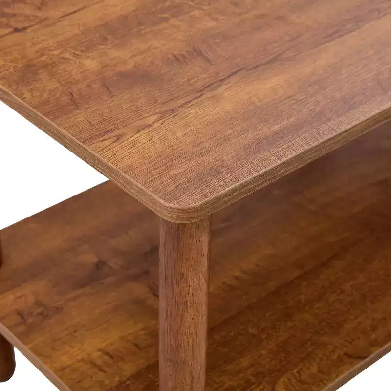 MAYEERTY 2-Tier Rectangular Coffee Table with Rubberwood Legs & Open Storage for Living Room, Modern Center Table