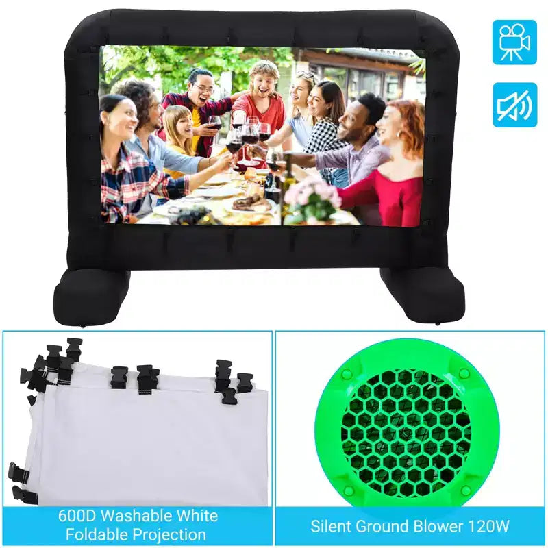 14Ft Inflatable Projector Screen, Outdoor Movie Screen Support with Quiet Air Blower and Storage Bag Support Front and Rear Projection