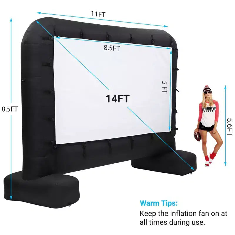14Ft Inflatable Projector Screen, Outdoor Movie Screen Support with Quiet Air Blower and Storage Bag Support Front and Rear Projection