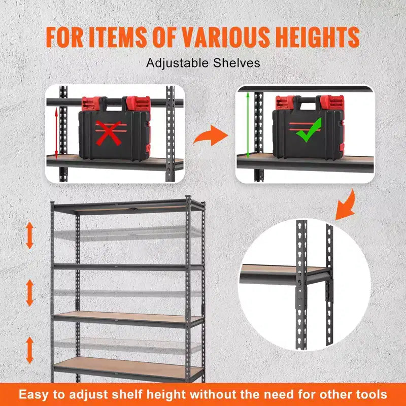 Storage Shelving Unit 48x18x72 Inch, 5-Tier Adjustable 2000 lbs Capacity, Heavy Duty Garage Shelves Metal Organizer Utility Rack, Black