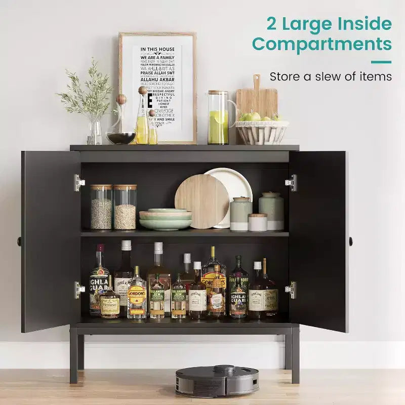 Rattan Storage Cabinet with Doors & Shelves, Wood Buffet Sideboard & Console for Living Room, Dining Room, Hallway (2pcs)