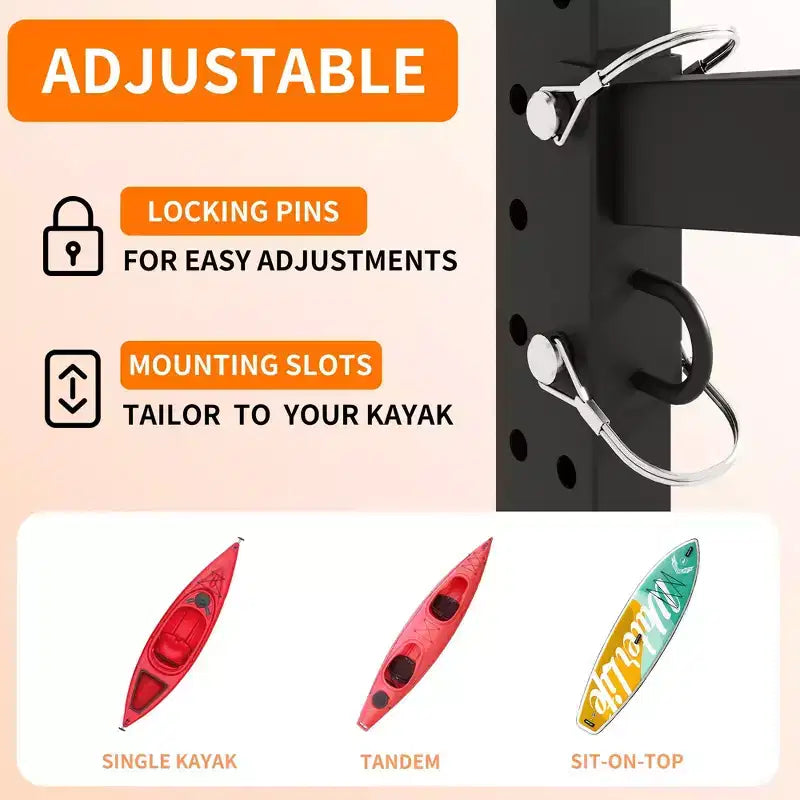 VIYET 41H Freestanding Kayak Storage Rack, Heavy-Duty Adjustable Stand with Lockable Wheels, Holds 3 Kayaks/Canoe/SUP/Surfboard (Black)