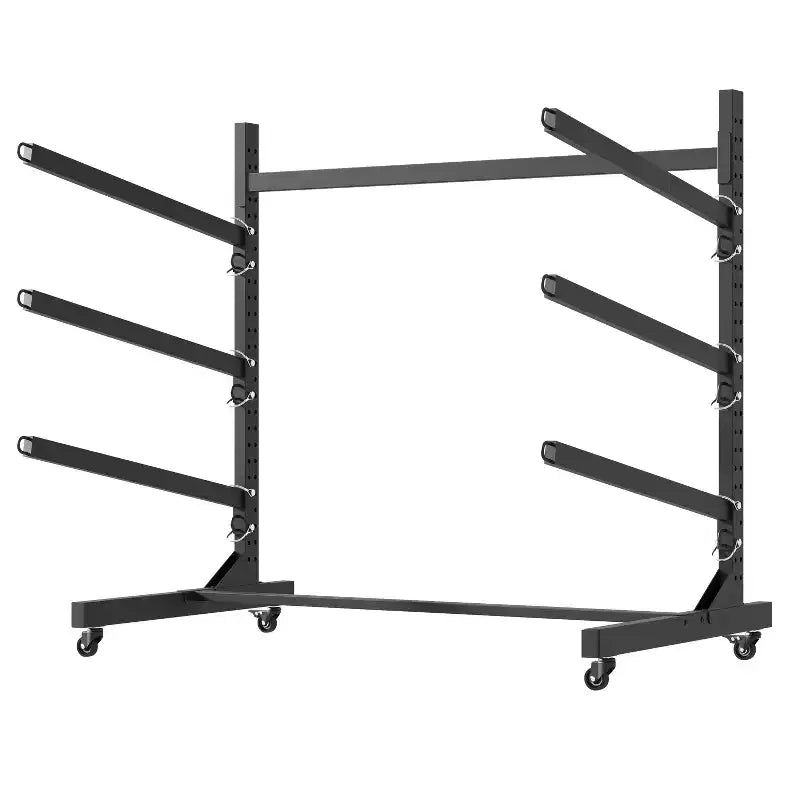 VIYET 41H Freestanding Kayak Storage Rack, Heavy-Duty Adjustable Stand with Lockable Wheels, Holds 3 Kayaks/Canoe/SUP/Surfboard (Black)