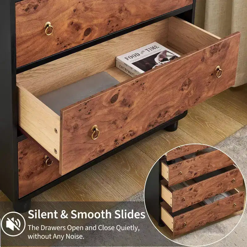 COZONY 5-Drawer Dresser with Curved Profile, 46 in Tall Modern Chest with Natural Oak Texture