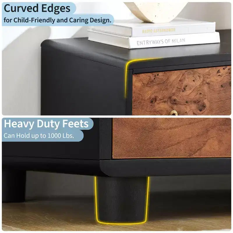 COZONY 5-Drawer Dresser with Curved Profile, 46 in Tall Modern Chest with Natural Oak Texture