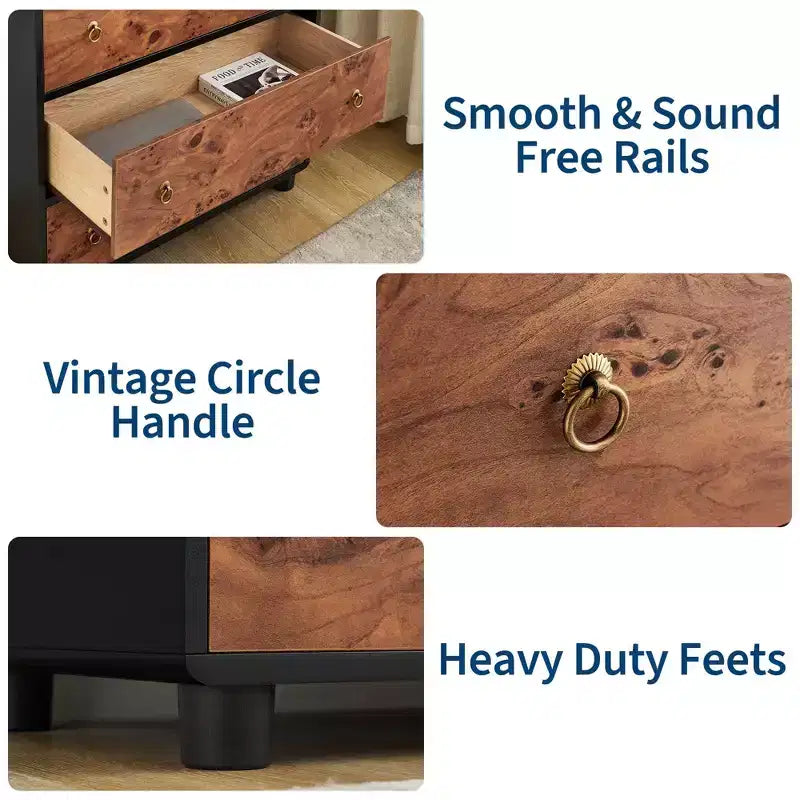 COZONY 5-Drawer Dresser with Curved Profile, 46 in Tall Modern Chest with Natural Oak Texture