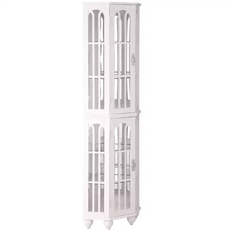 Corner Curio Cabinet with Lights, Glass Display Cabinet Display Case Storage Showcase with Adjustable Shelves, Mirrored Back Panel