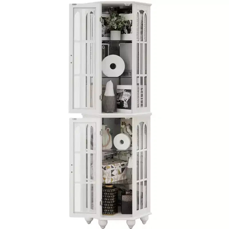 Corner Curio Cabinet with Lights, Glass Display Cabinet Display Case Storage Showcase with Adjustable Shelves, Mirrored Back Panel