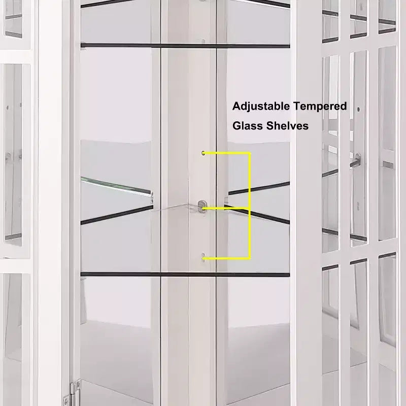 Corner Curio Cabinet with Lights, Glass Display Cabinet Display Case Storage Showcase with Adjustable Shelves, Mirrored Back Panel