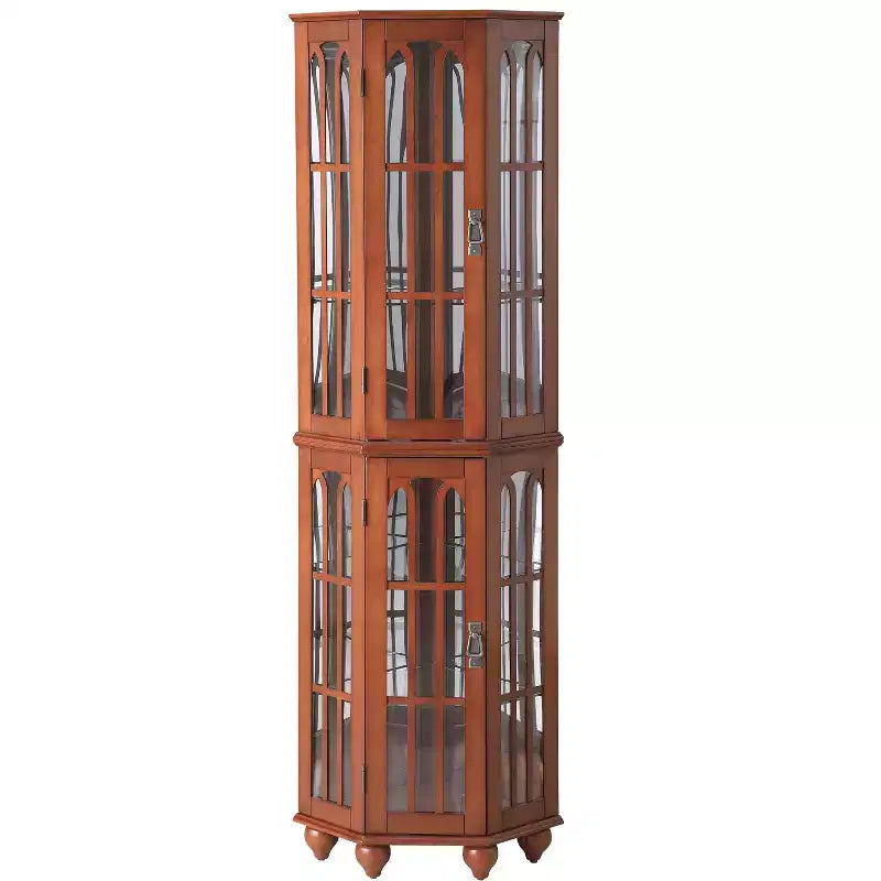 Corner Curio Cabinet with Lights, Glass Display Cabinet Display Case Storage Showcase with Adjustable Shelves, Mirrored Back Panel