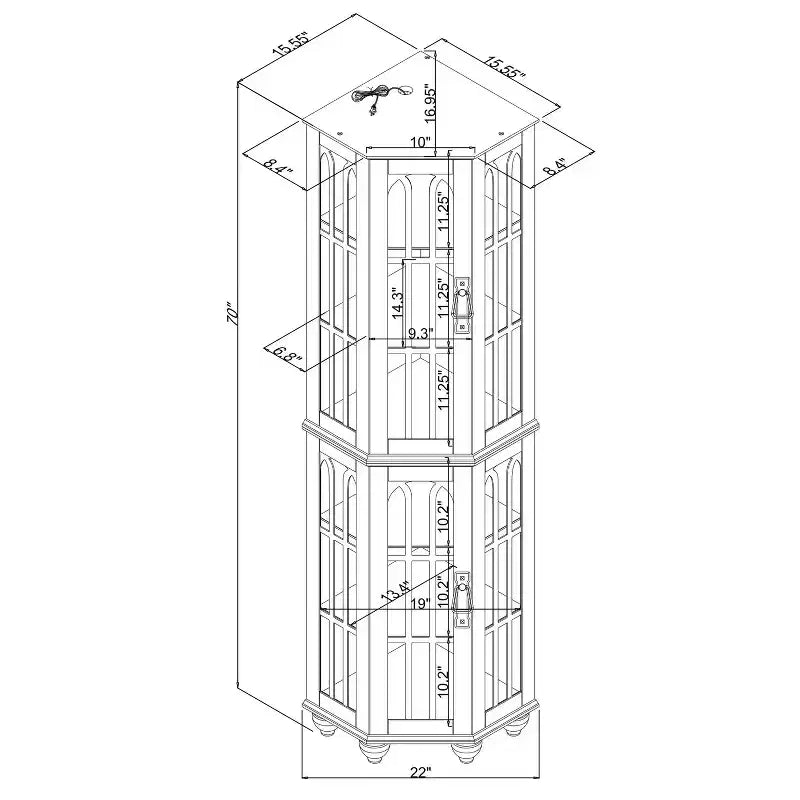 Corner Curio Cabinet with Lights, Glass Display Cabinet Display Case Storage Showcase with Adjustable Shelves, Mirrored Back Panel