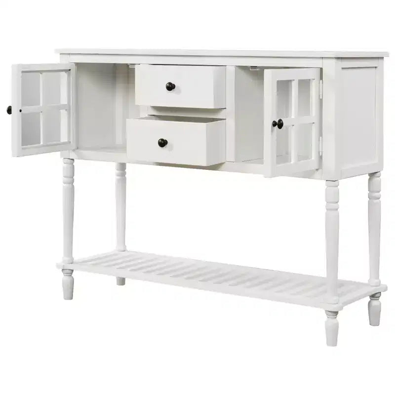 Farmhouse Style Console Table with Wood and Glass, Sideboard Buffet Storage Cabinet with Drawers and Shelf for Living Room, Hallway, Entryway