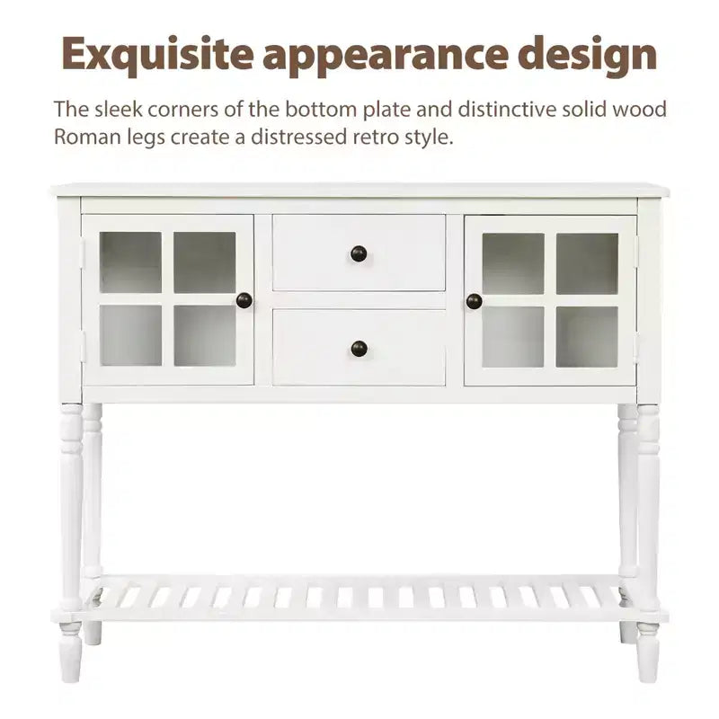 Farmhouse Style Console Table with Wood and Glass, Sideboard Buffet Storage Cabinet with Drawers and Shelf for Living Room, Hallway, Entryway